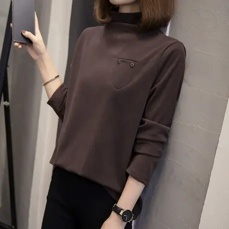半高领德绒打底衫女大码胖mm洋气秋冬新款2023年欧货内搭长袖t恤商品大图