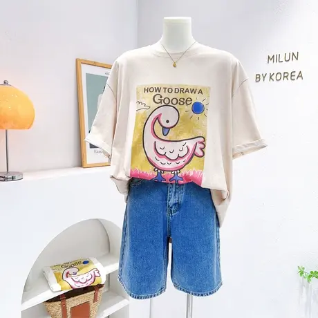 中长款遮肚子宽松T恤2023夏款韩国东大门chic港风短袖大码苎麻棉商品大图