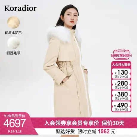 珂莱蒂尔水貂毛派克服中长款休闲收腰连帽保暖外套女冬季新款图片