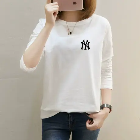 2022年新款早春纯棉白色t恤女长袖宽松打底衫网红爆款韩版上衣潮商品大图