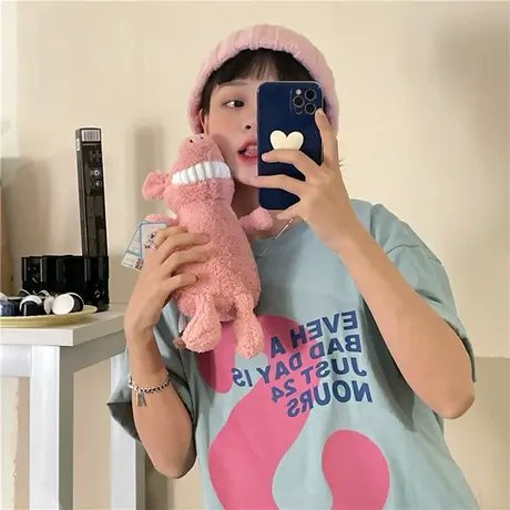 红续2023早春新款韩版纯棉字母宽松bf短袖T恤女闺蜜上衣ins潮百搭图片