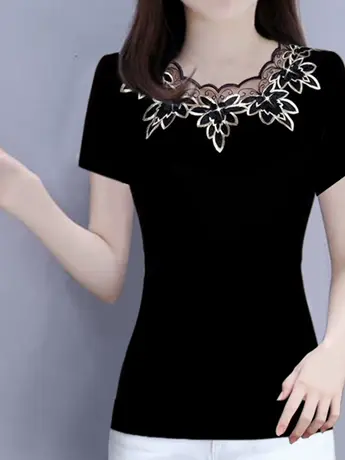 仿棉t恤女妈妈短袖夏装修身显瘦新款中国风中年妇女装气质上衣潮商品大图