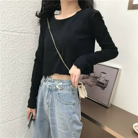 春秋别致短款t恤女ins长袖2023年早秋新款宽松显瘦超火小众上衣潮商品大图