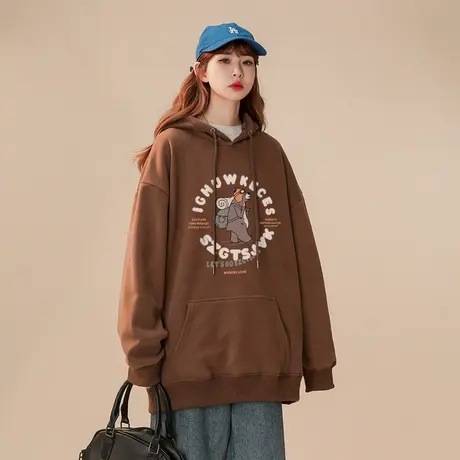 oversize设计感小熊卫衣女秋冬加绒加厚ins潮牌国潮宽松大码外套商品大图