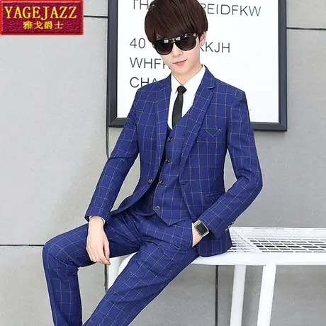 西服男三件套装秋冬厚款男士马甲外套青少年修身韩版学生小西装潮商品大图