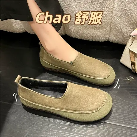 2023春季新款软底豆豆鞋女休闲平底防滑轻便时尚磨砂一脚蹬妈妈鞋商品大图