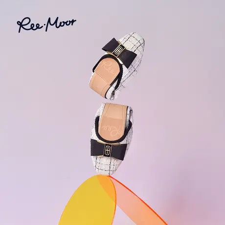 REEMOOR睿慕2023夏季蝴蝶结单鞋女复古时尚小香风格纹浅口平底鞋商品大图