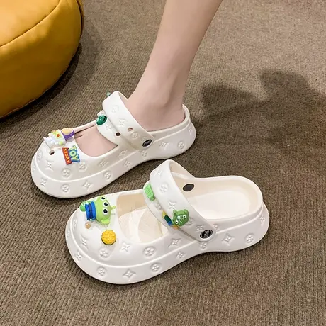 玛丽珍洞洞鞋女夏季外穿可爱卡通厚底增高防滑包头两穿沙滩凉拖鞋商品大图