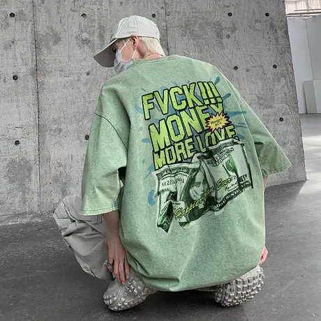 T恤男夏季新款印花oversize短袖宽松运动体恤潮流情侣打底上衣服商品大图