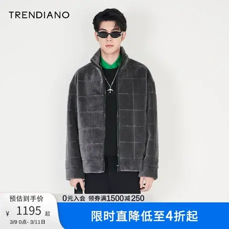TRENDIANO绵羊毛立领外套冬季新款格子颗粒绒外套男装图片