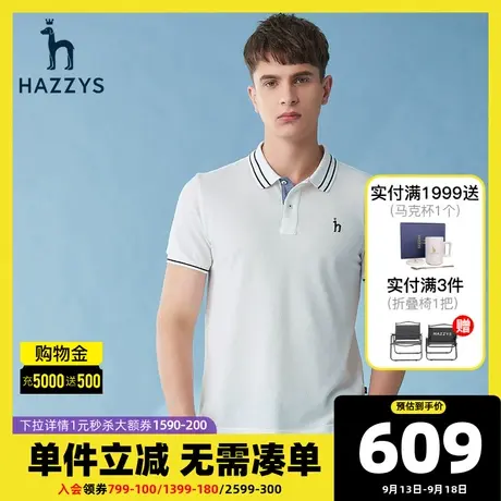 Hazzys哈吉斯夏季新款珠地棉休闲翻领凉感短袖T恤男商务透气T恤衫图片