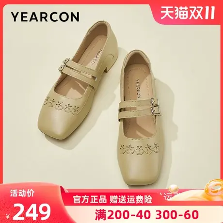 意尔康女鞋2023秋季新款玛丽珍鞋女粗跟低跟小皮鞋复古单鞋配裙子图片