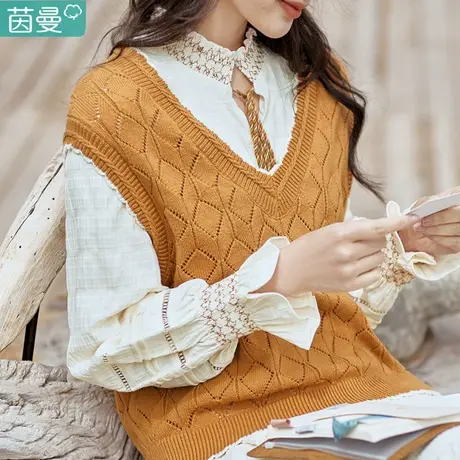 茵曼官方旗舰店针织衫马甲女2023秋冬季新款毛衣背心外搭上衣坎肩图片