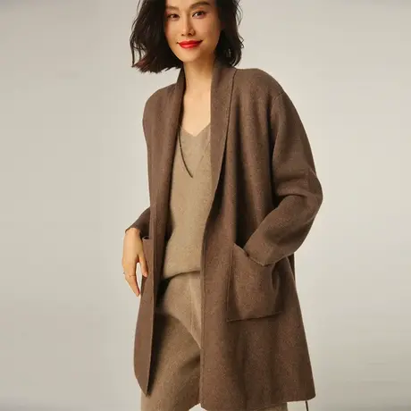 山羊绒女宽松针织开衫毛衣外套重磅加厚气质休闲百搭秋冬上衣W180图片
