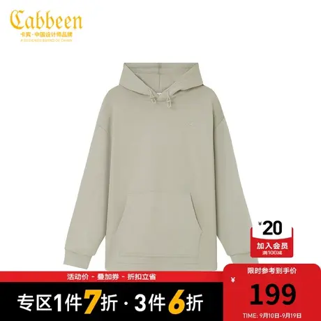 卡宾男装山系风连帽卫衣烫贴印花刺绣潮流宽松纯色上衣休闲情侣H图片