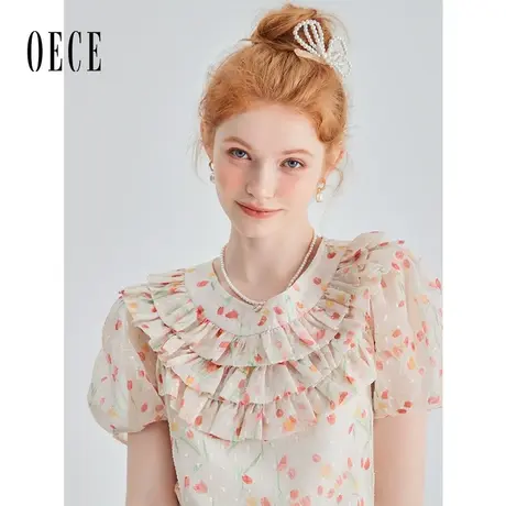 Oece设计感小众衬衫女2023夏季新款女装甜美碎花上衣商品大图