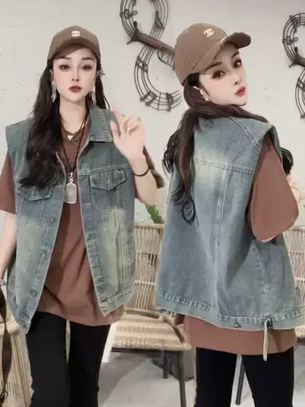 休闲宽松牛仔马甲女2023秋季新款韩版时尚背心上衣百搭坎肩外套潮商品大图