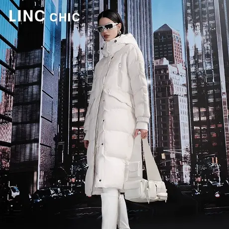 LINCCHIC金羽杰2023秋冬新品都市机能连帽防风保暖长款羽绒服女商品大图