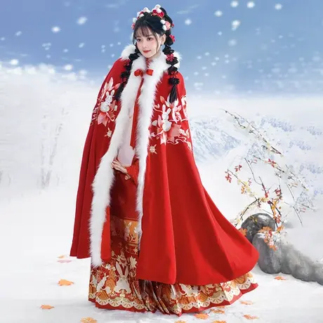 兔绥丨如梦霓裳汉服女装斗篷绣花加绒加绒连帽配饰保暖冬季图片