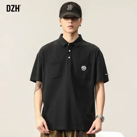 男士短袖polo衫男翻领潮牌纯棉黑色t恤夏季男款2023新款半袖体恤商品大图