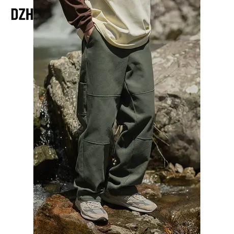 男士纯棉裤子绿色工装裤男户外直筒裤秋季潮牌男裤宽松裤休闲长裤商品大图