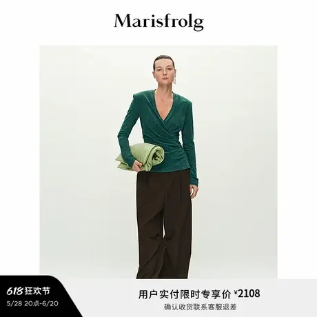 【精简衣橱】Marisfrolg玛丝菲尔2025春新款V领丝绒修身长袖上衣商品大图