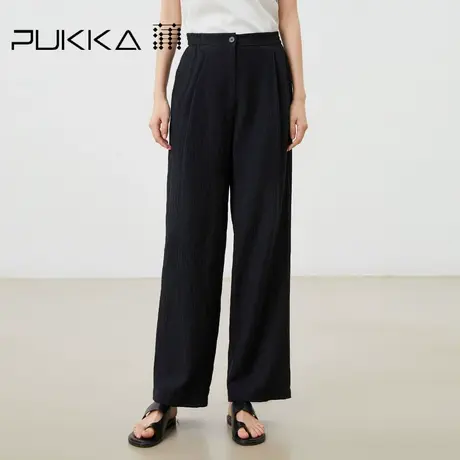 蒲PUKKA 文艺女装2023新品专属棉麻微皱肌理感橡筋腰宽松直筒裤图片