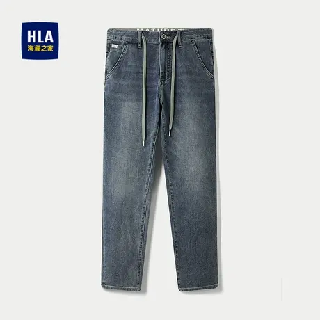 HLA/海澜之家五袋款微弹牛仔裤25春夏新撞色系带时尚锥形九分裤男商品大图