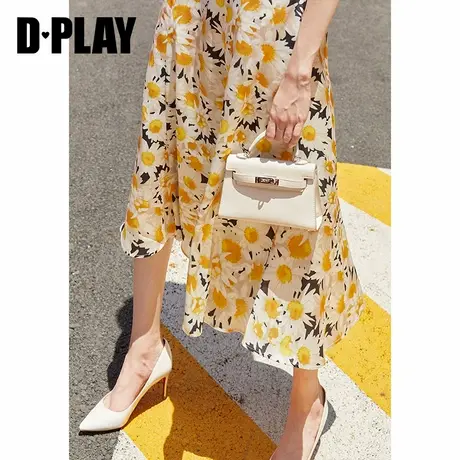 Dplay德帕拉夏季新款黄色小雏菊碎花半身裙中长款显瘦高腰过膝裙图片
