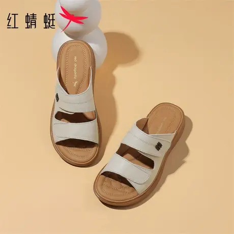 红蜻蜓真皮妈妈拖鞋女士2025新款夏季外穿凉鞋拖中年牛皮凉拖女鞋商品大图