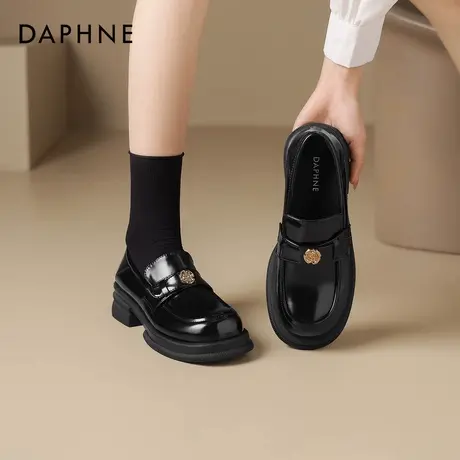 达芙妮厚底乐福鞋女2025新款春季真皮棕色鞋子女小皮鞋女增高单鞋商品大图