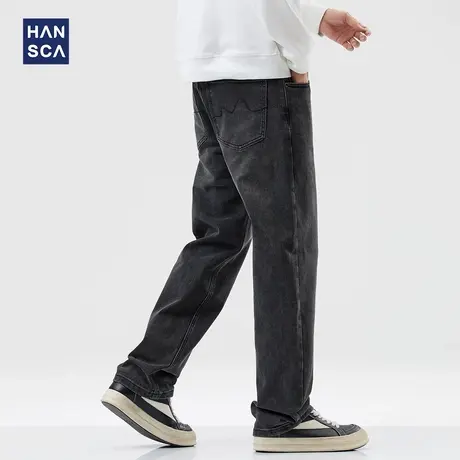 hansca精梳长绒棉直筒牛仔裤男2024年秋季新款美式复古水洗长裤子图片