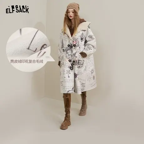 【插画师联名】妖精的口袋麂皮绒大衣女2022秋冬设计感中长款外套图片