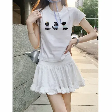 2025新款小众可爱风白色短袖t恤女夏季超好看百搭显瘦短款上衣ins图片