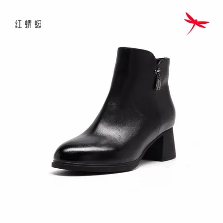 红蜻蜓女靴秋冬季时尚气质短靴女舒适粗跟百搭保暖时装靴子女商品大图