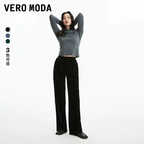 Vero Moda奥莱休闲裤女春秋新款丝绒高腰松紧腰直筒宽松长裤子图片