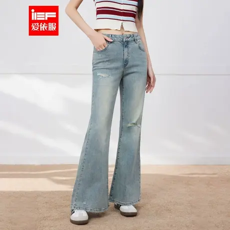 IEF/爱依服2025夏季新款韩版小女人气质修身显瘦百搭牛仔喇叭裤图片