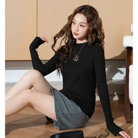 【史努比联名款】唐狮2024秋冬女毛织半高领打底衫净色修身内搭商品大图