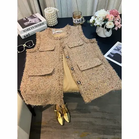爵莱菲大码古巴香香高级感小香风马甲女中长款气质名媛粗花呢外套图片
