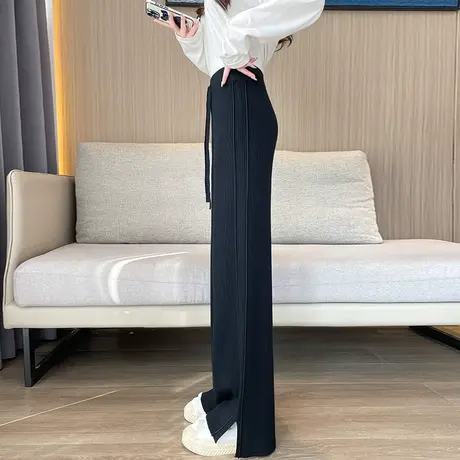 针织羊绒阔腿裤女秋冬季显瘦高腰慵懒风休闲糯米裤垂感直筒长裤子商品大图