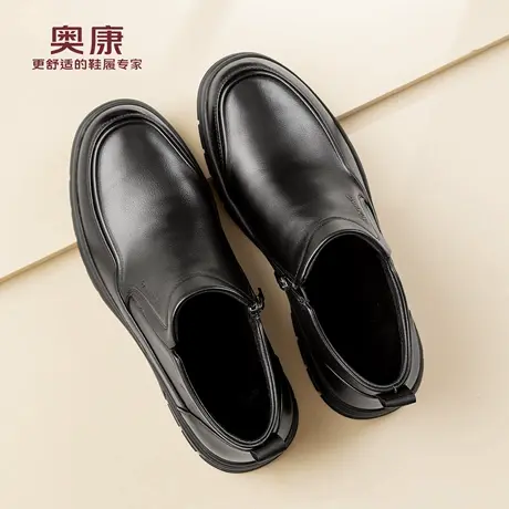 奥康男士棉鞋冬季新款休闲真皮高帮加绒皮鞋保暖中年爸爸鞋商品大图