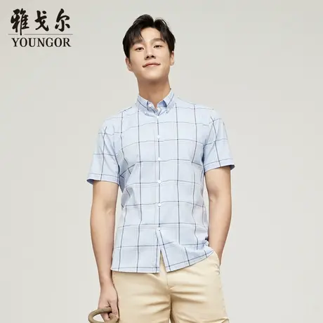 雅戈尔奥莱 男装大格纹棉弹衬衫新款商务休闲通勤短袖衬衫图片