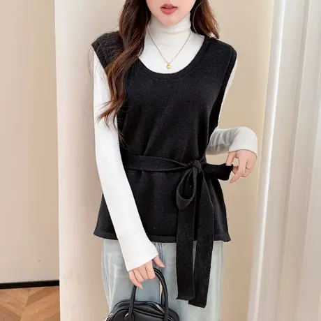 唐狮秋冬套毛线衫马甲女春秋外穿高级感百搭毛衣气质风配腰带TD图片