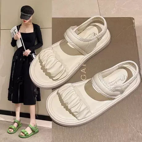 凉鞋女夏季2023年夏季新款网红超火仙女风平底魔术贴休闲罗马鞋子商品大图