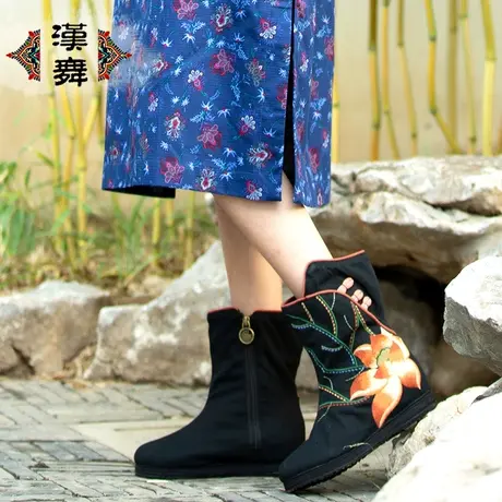 汉舞老北京布鞋民族风刺绣布靴绣花女单短靴千层底单鞋随缘商品大图