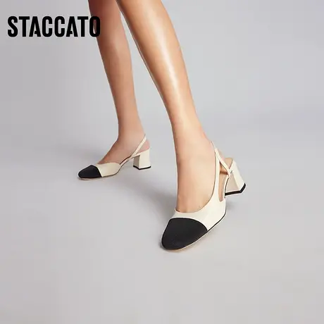 思加图新款法式小香风包头凉鞋法式粗高跟单鞋女鞋子EGG05AH3商品大图