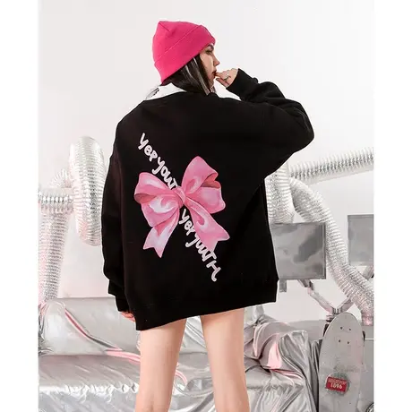 YEP蝴蝶结印花卫衣女小个子春秋薄款圆领无帽上衣原创小众潮牌ins商品大图