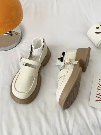 潮牌复古英伦风小皮鞋女秋季新款日系jk厚底粗跟玛丽珍大头乐福鞋商品大图