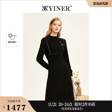 YINER音儿女装冬季法式羊毛含羊绒收腰显瘦连衣裙图片