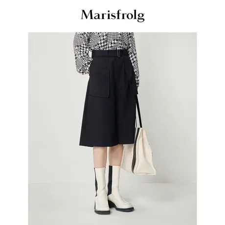 【经典搭配系列】玛丝菲尔秋季黑色七分裤阔腿百搭休闲裤商品大图